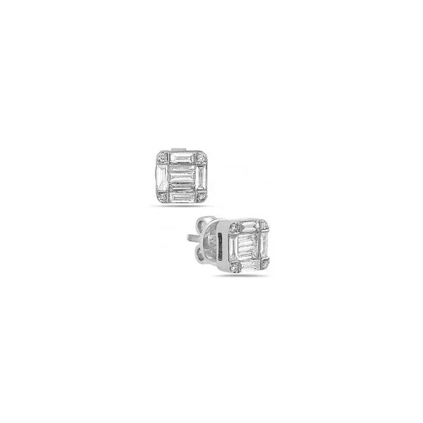 14K White Gold Baguette and Round Diamond Earrings 1/2CTW West and Company Auburn, NY