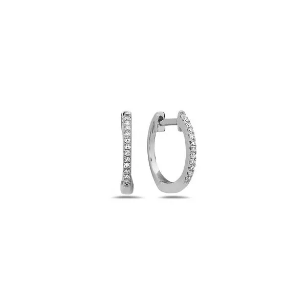 14K White Gold Diamond Huggy Hoop Earrings West and Company Auburn, NY