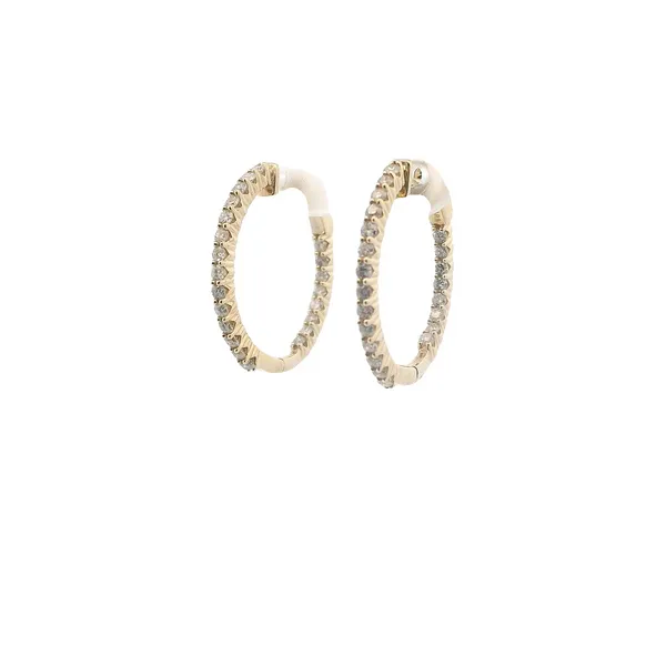 14K Yellow Gold Inside-Outside Diamond Hoop Earrings Image 2 West and Company Auburn, NY