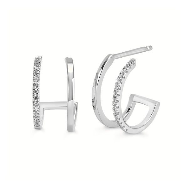 14K White Gold Diamond and High Polished Double -Hoop Look Pierced Earrings West and Company Auburn, NY
