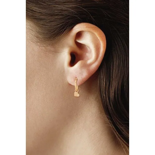 14K Yellow Gold 1.5mm Tube Hoop Earring with Diamond Heart Dangle and Snap Bar Closure Image 2 West and Company Auburn, NY