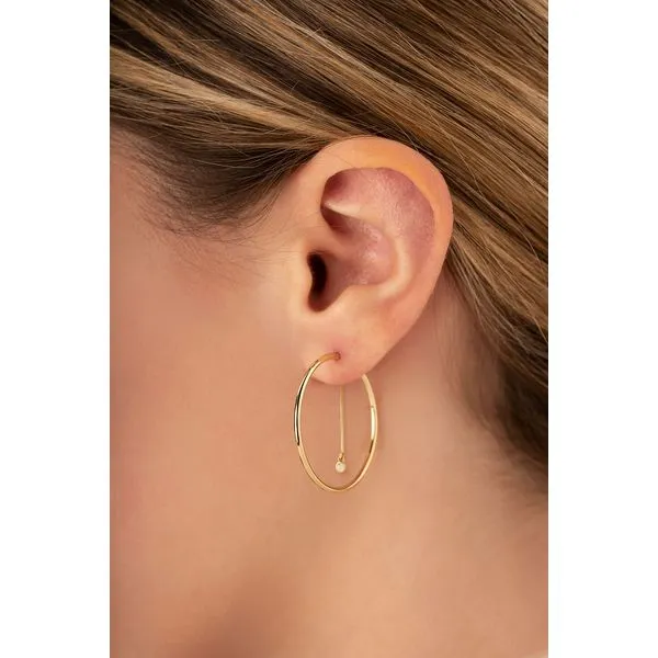 14K Yellow Gold Hoop Earrings with Removable Diamond Drop Image 2 West and Company Auburn, NY