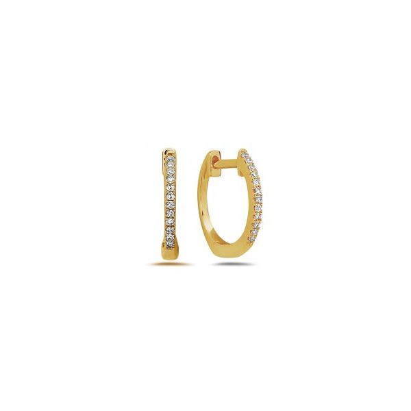 14K Yellow Gold Diamond Huggy Hoop Earrings West and Company Auburn, NY
