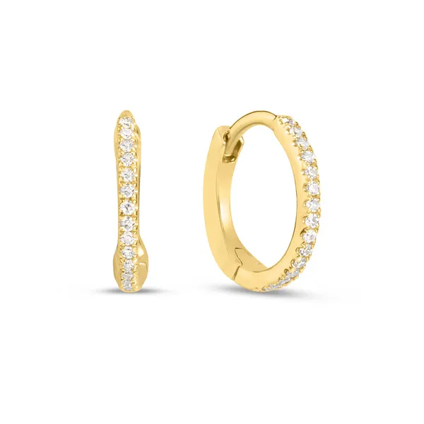 14K Yellow Gold Diamond Slim 10mm Huggie Earrings West and Company Auburn, NY