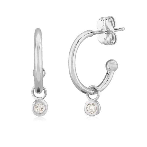 14K White Gold Hoop Earrings with Removable Bezel Diamond Dangles West and Company Auburn, NY