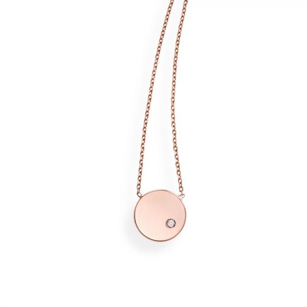 14K Rose Gold Disc Necklace with Diamond Accent, Adjustable Chain and Lobster Claw Clasp West and Company Auburn, NY