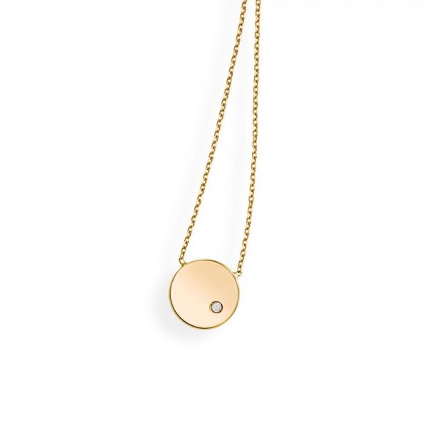 14K Yellow Gold Disc Necklace with Diamond Accent and Adjustable Chain West and Company Auburn, NY
