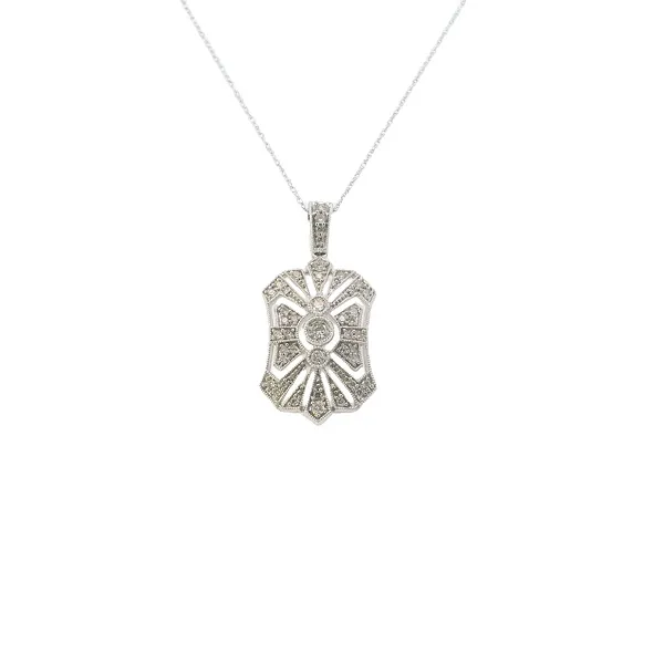 14K White Gold White Gold Diamond Antique Design Pendant .40TDW with Complimentary Presentation Chain Image 2 West and Company Auburn, NY