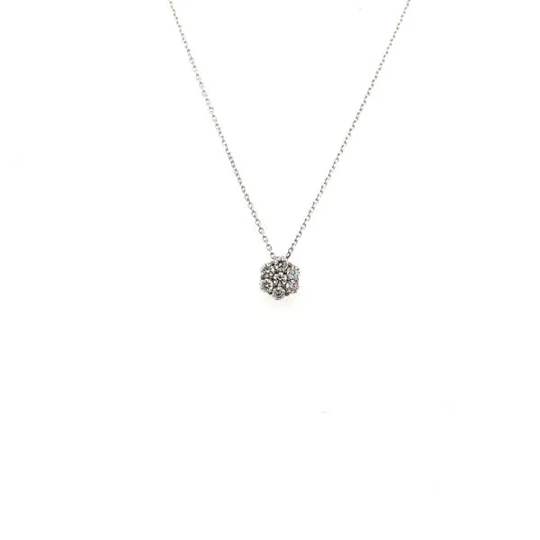 14K White Gold Diamond Cluster Flower Pendant with Diamond Cut Cable Chain- Lobster Claw Image 2 West and Company Auburn, NY