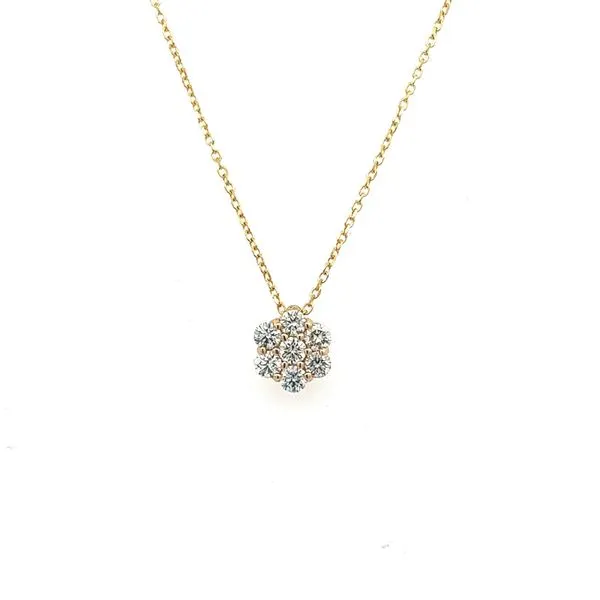 14K Yellow Gold Diamond Flower Cluster Pendant .35CTW -with Diamond Cut Cable Chain- Lobster Claw Clasp West and Company Auburn, NY