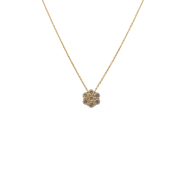 14K Yellow Gold Diamond Flower Cluster Pendant .35CTW -with Diamond Cut Cable Chain- Lobster Claw Clasp West and Company Auburn, NY