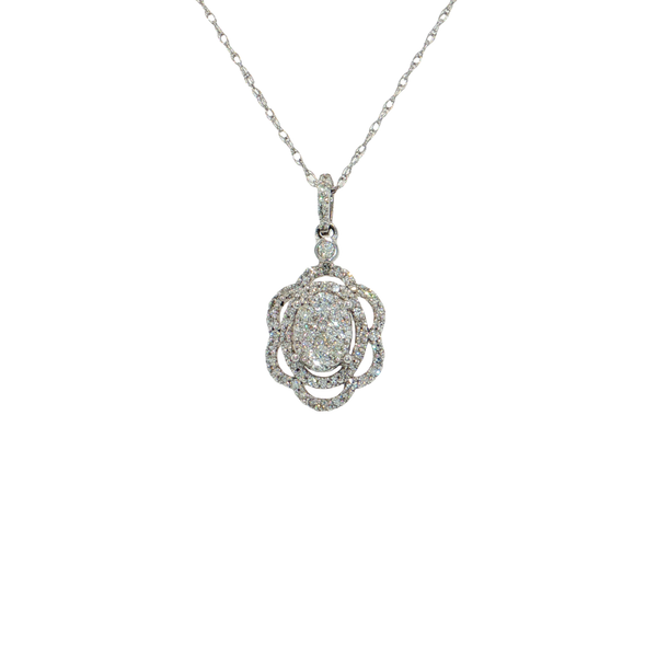 14K White Gold Framed Diamond Pendant with Diamond Bale and  Complimentary Presentation Chain .60CTW West and Company Auburn, NY