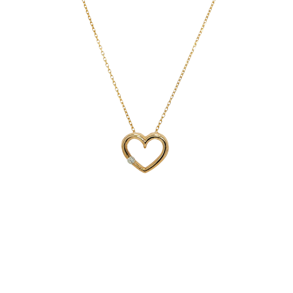 14K Yellow Gold Diamond Heart Pendant on 18 Inch Cable Chain with Lobster Claw Clasp West and Company Auburn, NY