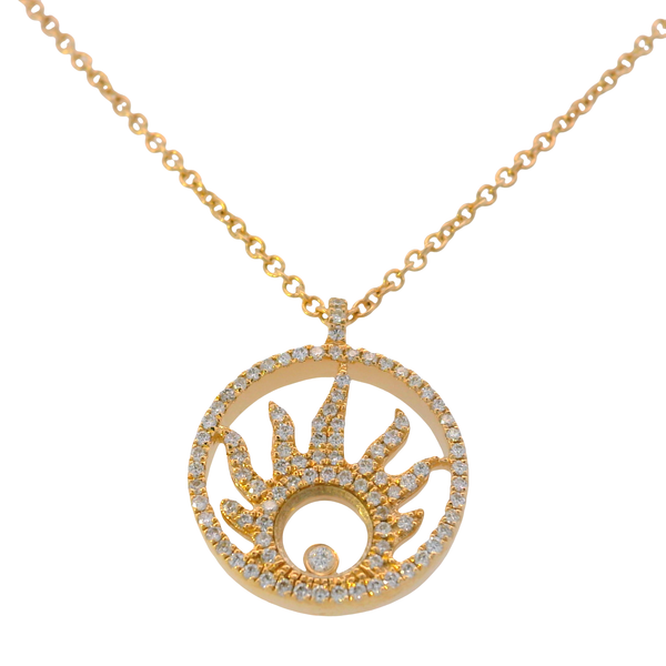 14K Yellow Gold Sunburst Necklace with Floating Bezel Set Diamond in Crystal with 18 Inch Chain (Adjustable) West and Company Auburn, NY