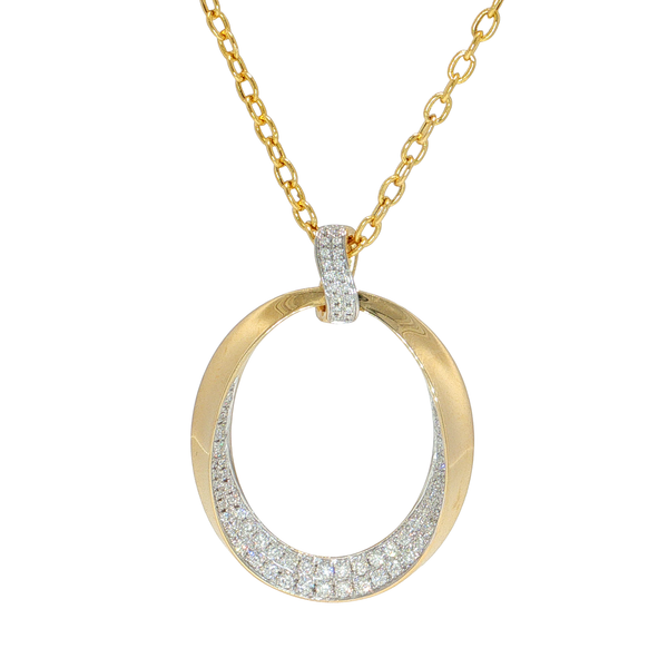 14K Yelow Gold with Rhodium  Oval Twist Diamond Pendant with Oval Link Chain - 18 Inches .55CTW West and Company Auburn, NY
