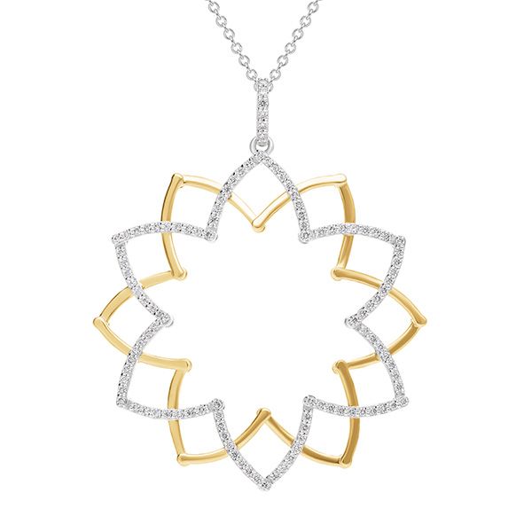 14K Two Tone Expandable Diamond Starburst Pendant .53CTW Image 2 West and Company Auburn, NY