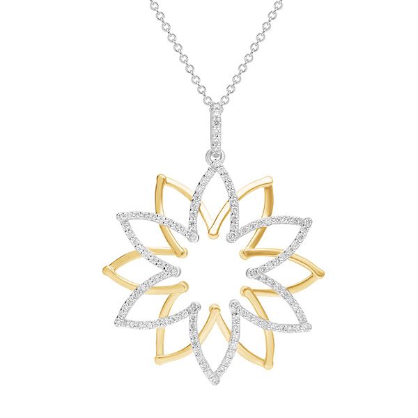 14K Two Tone Expandable Diamond Starburst Pendant .53CTW West and Company Auburn, NY