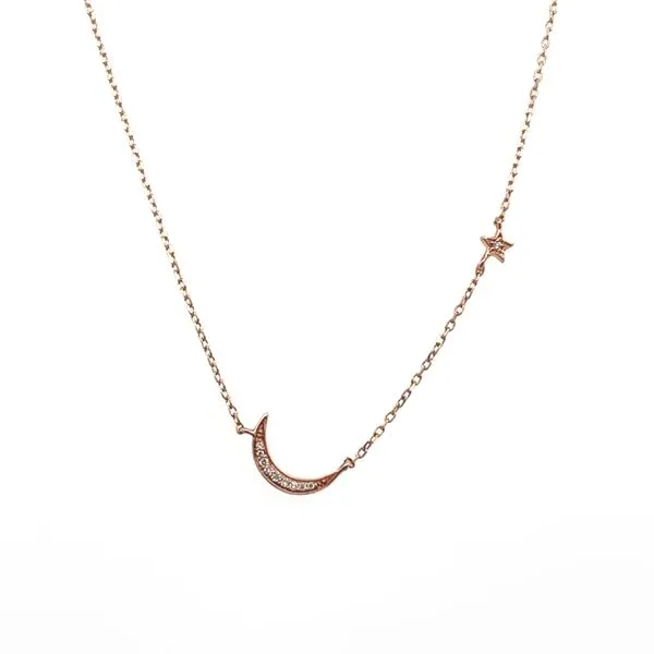 14K Rose Gold Diamond Moon and Star Pendant West and Company Auburn, NY