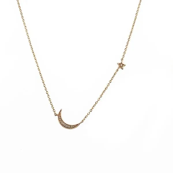 14K Yellow Gold Moon and Star Necklace with Diamond Accents West and Company Auburn, NY