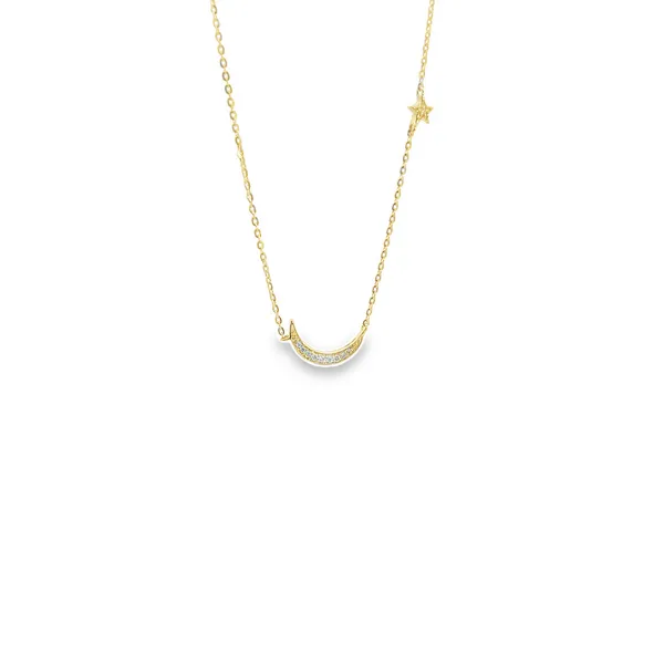 14K Yellow Gold Moon and Star Necklace with Diamond Accents Adjustable to 18 Inches West and Company Auburn, NY