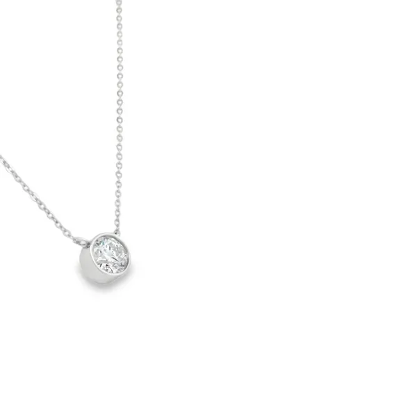14K White Gold 1.04CT Laboratory Grown Diamond Pendant on Diamond Cut Cable Chain Image 2 West and Company Auburn, NY