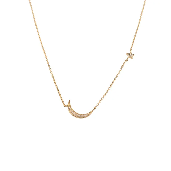 14K White Gold Moon and Star Necklace With Diamond Accents West and Company Auburn, NY
