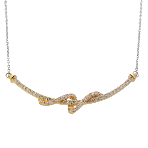 14K Two Tone Diamond Swirl Bar Necklace with Lobster Claw Clasp West and Company Auburn, NY