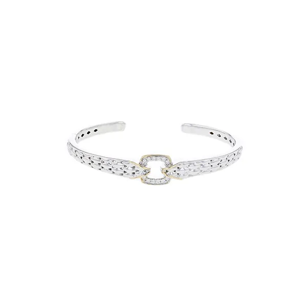 Sterling  Italian Silver Hinge Bracelet With .19CTW Diamonds And 14K Solid Yellow Gold Accents West and Company Auburn, NY