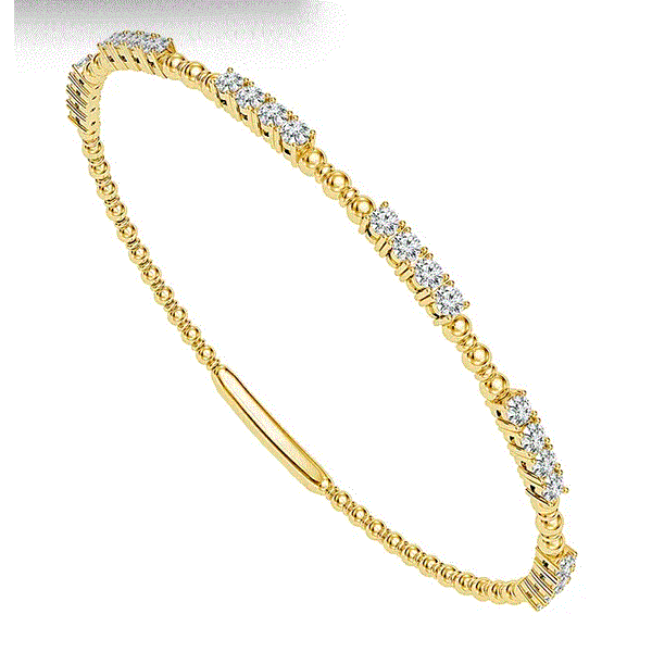 14K Yellow Gold Flexible Diamond and Beaded Bangle Bracelet West and Company Auburn, NY