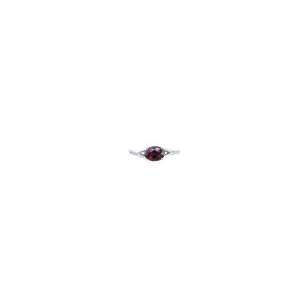 14K White Gold Checkerboard Cut Rhodolite Garnet and Diamond Ring West and Company Auburn, NY