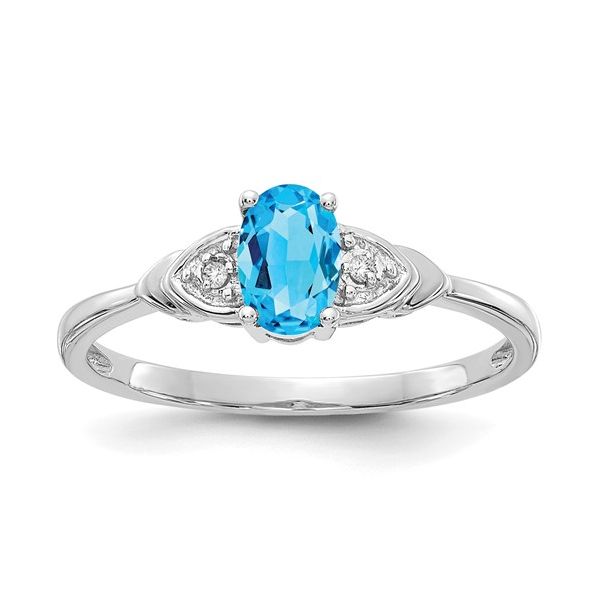 14K White Gold Blue Topaz and Diamond Ring West and Company Auburn, NY