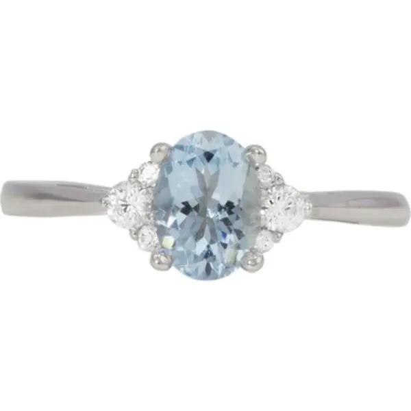 14K White Gold Oval Aquamarine Ring with .12ct Diamond Accents West and Company Auburn, NY