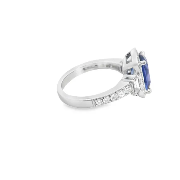 18K White Gold Cushion Cut Tanzanite and Diamond Ring Image 4 West and Company Auburn, NY