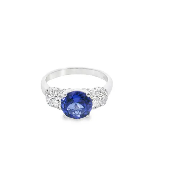 18K White Gold Round Tanzanite Ring With Diamond Accents West and Company Auburn, NY