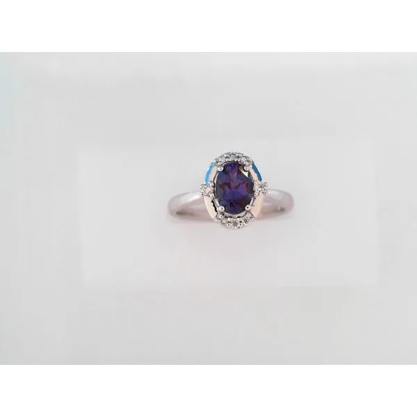 14K White Gold Created Alexandrite Ring with Diamond Accents Image 2 West and Company Auburn, NY