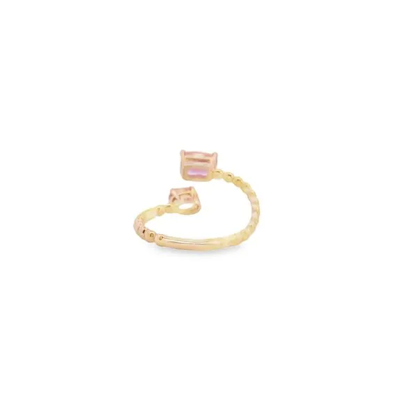 14K Yellow Gold PinkTourmaline and Imperial Topaz Bypass Style Ring with Beaded Shank Image 3 West and Company Auburn, NY