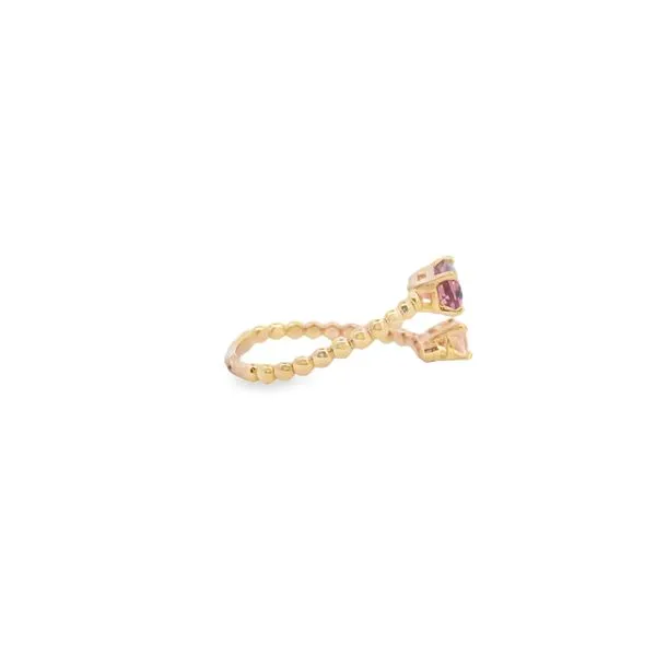 14K Yellow Gold PinkTourmaline and Imperial Topaz Bypass Style Ring with Beaded Shank Image 4 West and Company Auburn, NY