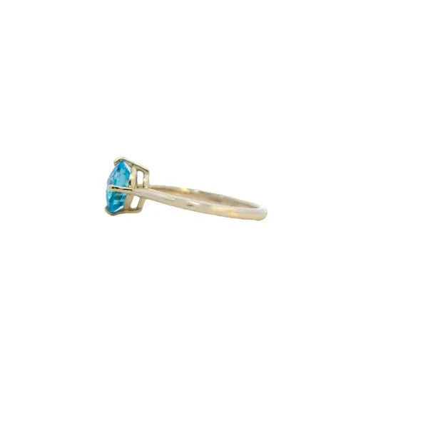 14K Yellow Gold Compass Set Cushion Cut Blue Topaz Ring Image 2 West and Company Auburn, NY