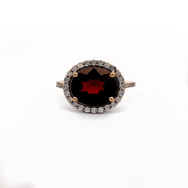 14K Yellow Gold Garnet Halo Style Ring West and Company Auburn, NY