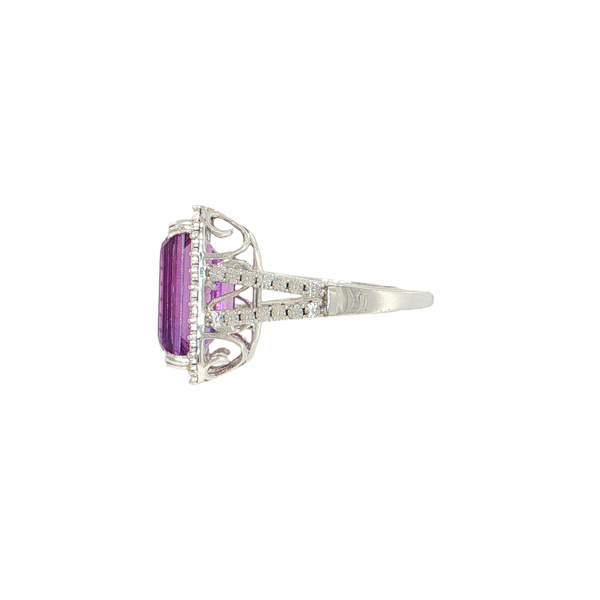 14K White Gold Emerald Cut Amethyst Halo Style Ring Image 2 West and Company Auburn, NY