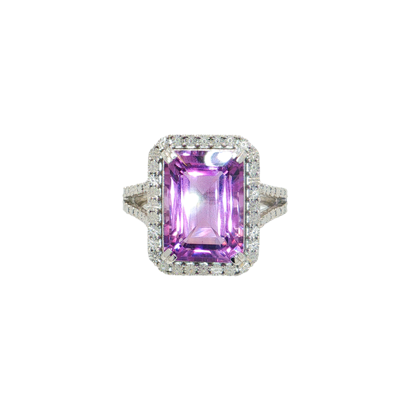 14K White Gold Emerald Cut Amethyst Halo Style Ring West and Company Auburn, NY