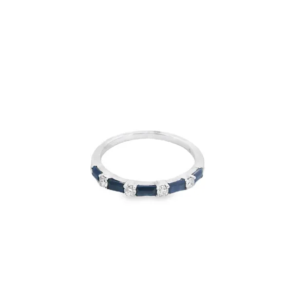 14K White Gold Baguette Sapphire and Round Diamond Band Ring West and Company Auburn, NY