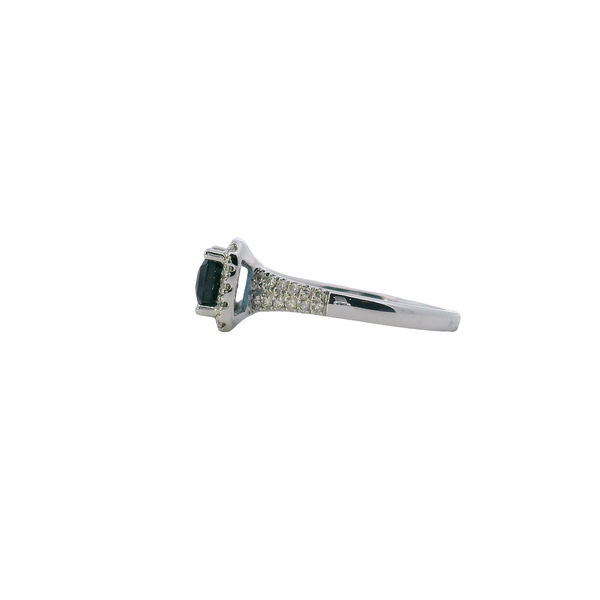 14K White Gold Created Alexandrite and Diamond Halo Style Ring with Pave Diamond Band Image 2 West and Company Auburn, NY