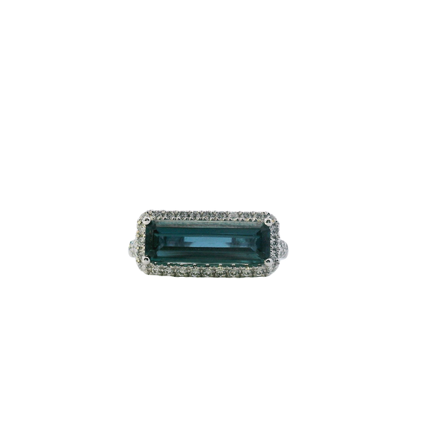 14K White Gold Created Alexandrite and Diamond Halo Style Ring with Pave Diamond Band West and Company Auburn, NY