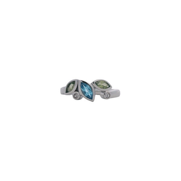 Sterling Silver Bezel Set Blue Topaz and Peridot Ring with White Topaz Accents West and Company Auburn, NY