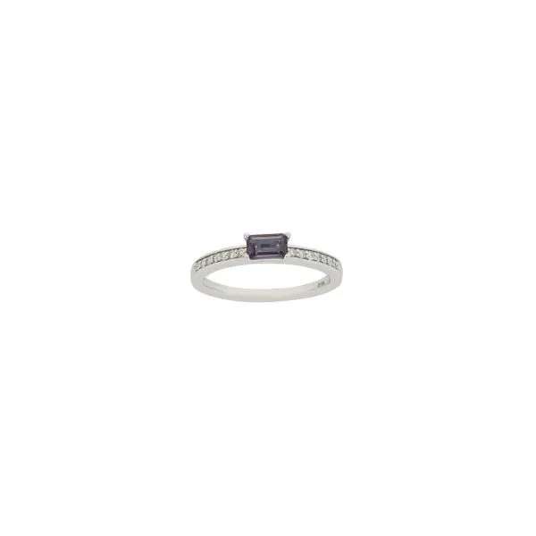 14K White Gold Created Alexandrite and Diamond Stackable Ring West and Company Auburn, NY