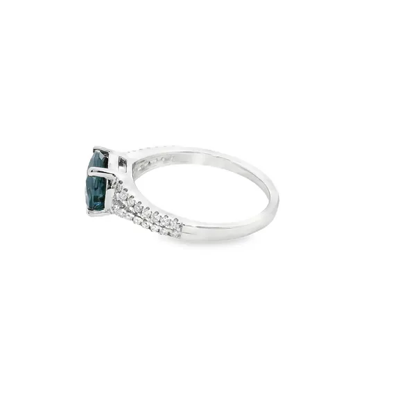 14K White Gold London Blue Topaz and Diamond Split Shank Ring Image 2 West and Company Auburn, NY
