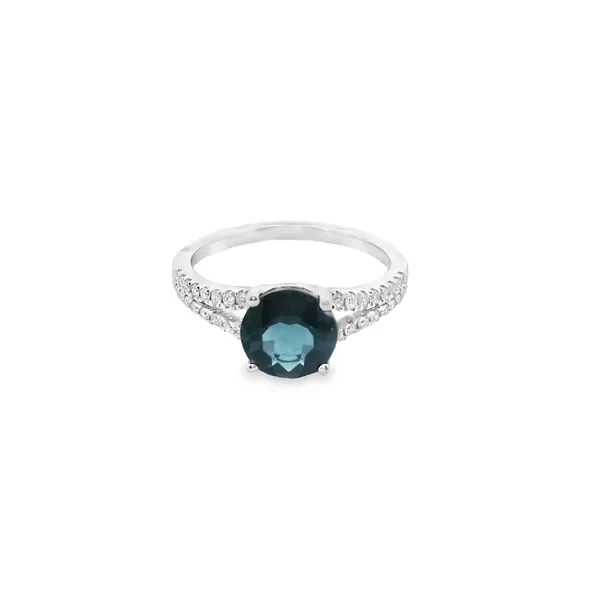 14K White Gold London Blue Topaz and Diamond Split Shank Ring West and Company Auburn, NY