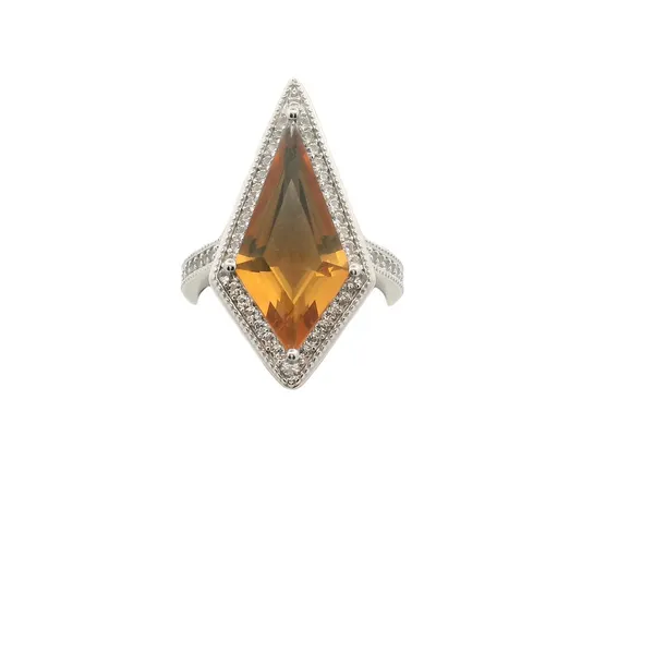 Sterling Silver Lab Grown Kite Shape Lusterine Ring with Lab Grown White Sapphire Halo West and Company Auburn, NY