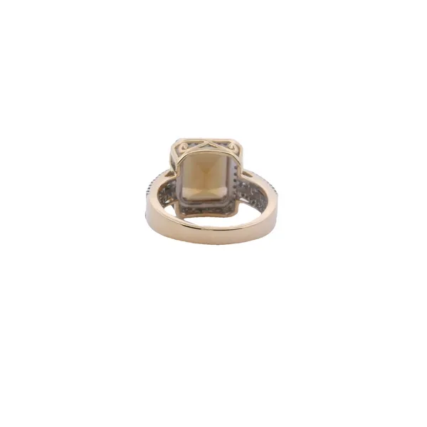 14K Yellow Gold 5 CT Lab Grown Emerald Cut Lusterine Halo Style Ring with .67CTW of Natural Prong and Channel Set Diamonds Image 3 West and Company Auburn, NY